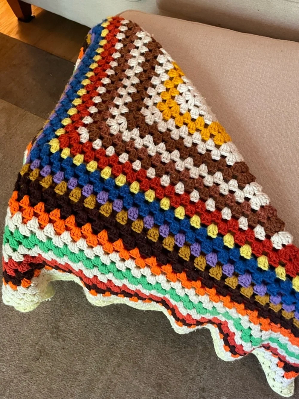 Handmade Multicolor Crochet Granny Square Throw Blanket